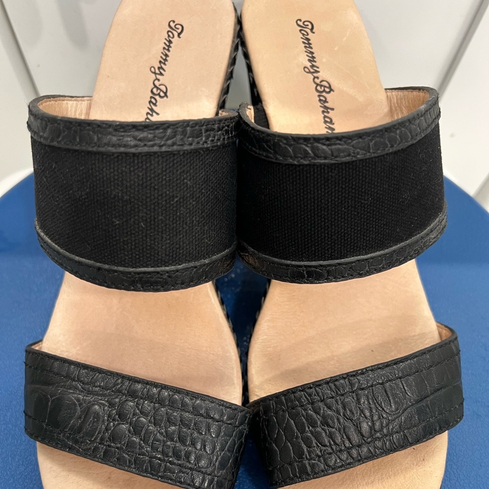 Tommy Bahama Black Slip-On Wedge Sandals